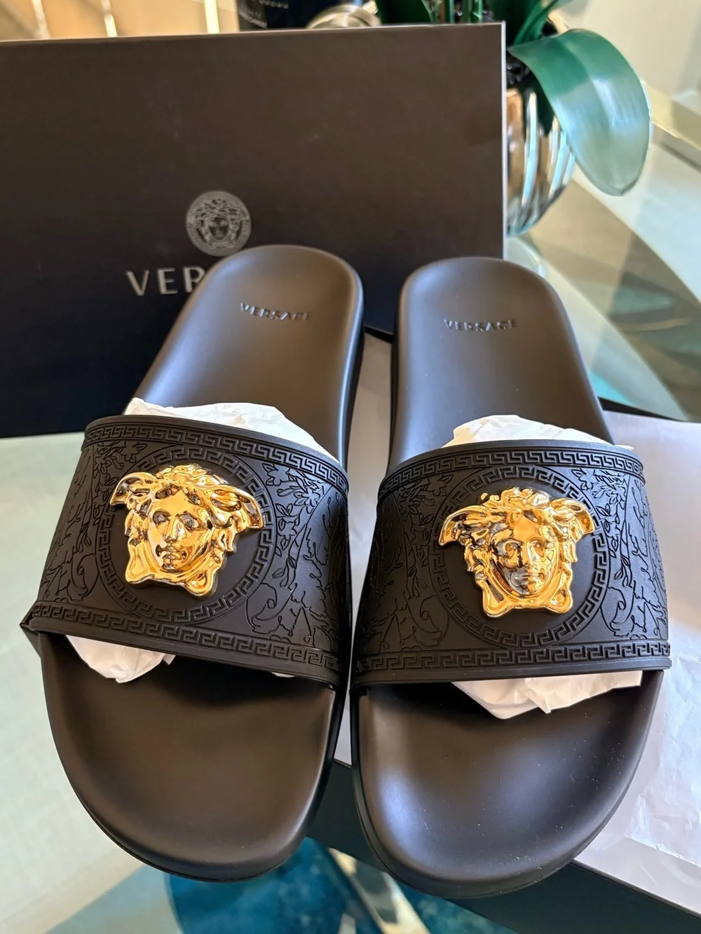Versace Slide Sandals with Gold Medusa Emblem